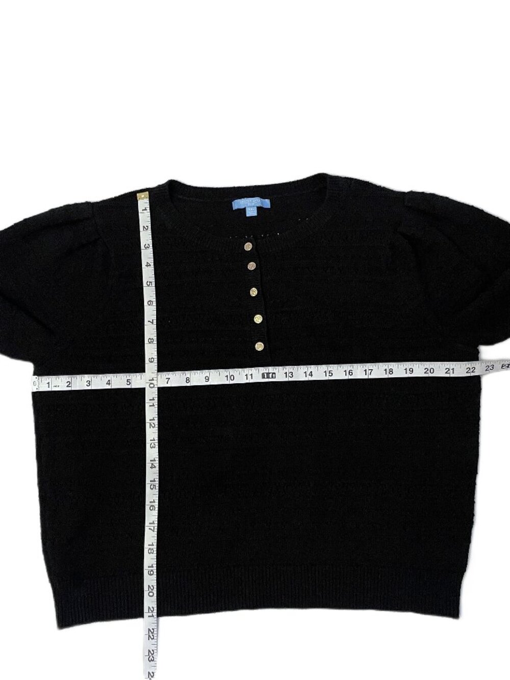 Draper James Sweater Short Sleeve Women's XXL Black Puff Sleeve Knit Top Buttons - Picture 7 of 13